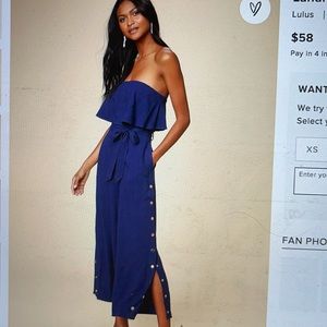 Navy blue strapless jumpsuit
